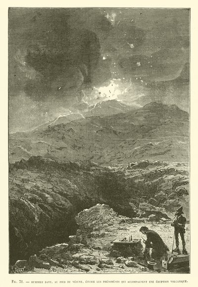 Humphry Davy Studies Volcanic Eruption Phenomena at the Foot of Vesuvius by French School